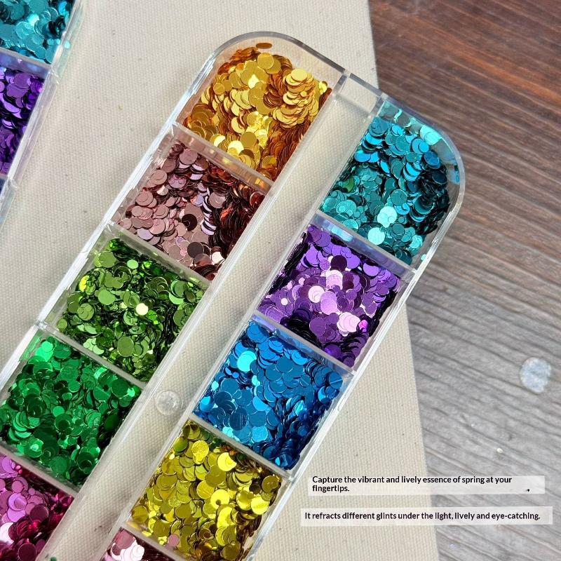 Набор блесток для DIY-маникюра 12 ячеек, смешанные цвета, цветочки, мини-круглые пайетки, подвески для креативного нейл-арта, салон, дом