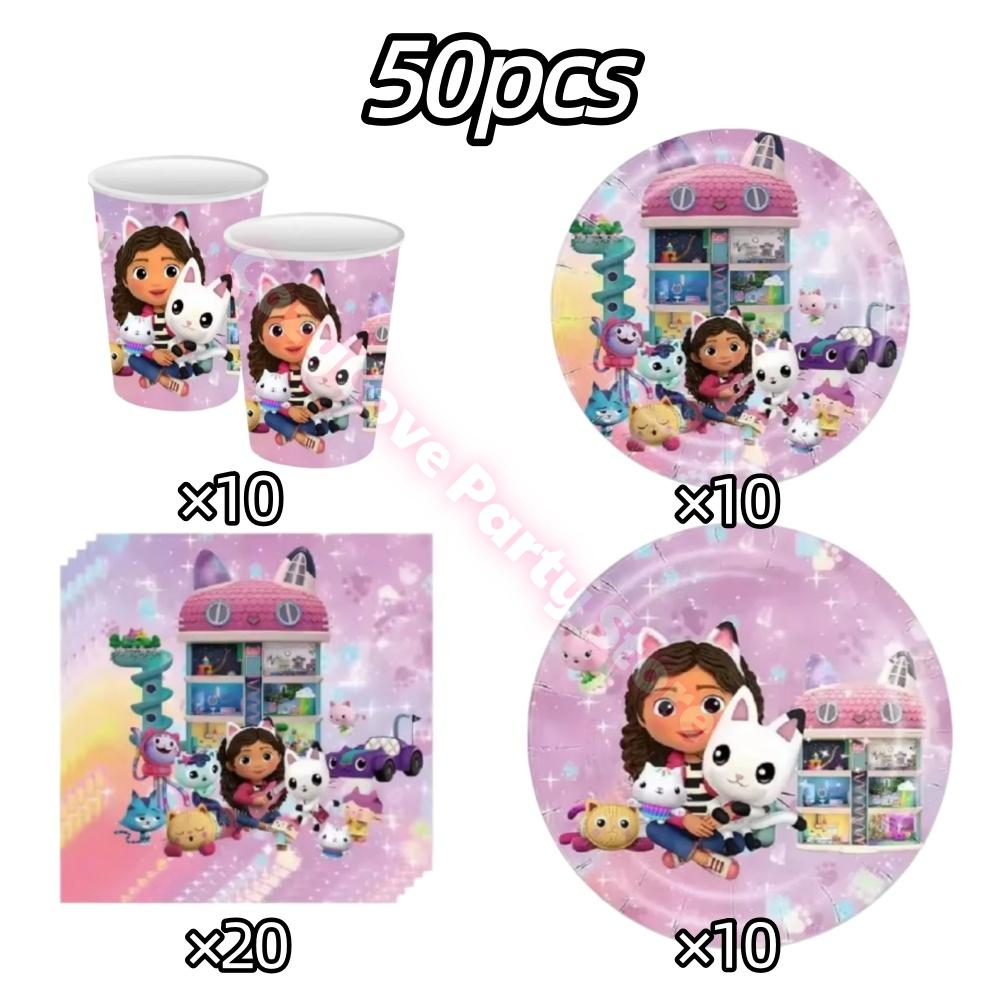 Gabby Dollhouse Birthday Party Decoration Gabby Plates Cups Napkins Cake Topper Balloons For Kids Party Favors Gifts Photo Booth