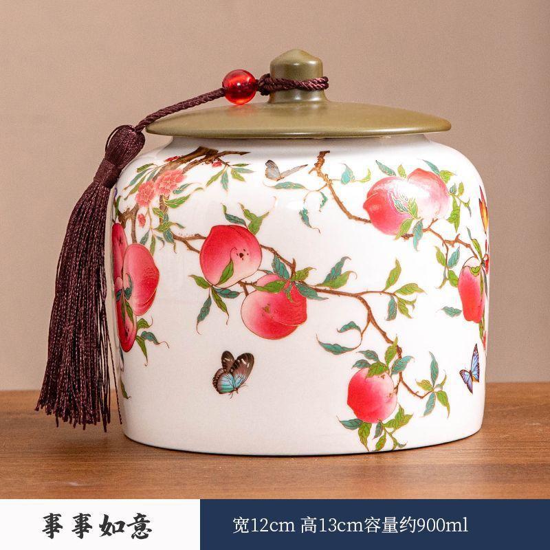 Chinese ceramic tea cans, empty cans, moisture-proof sealed cans, household green tea large-capacity storage tea cans, storage cans, retro style