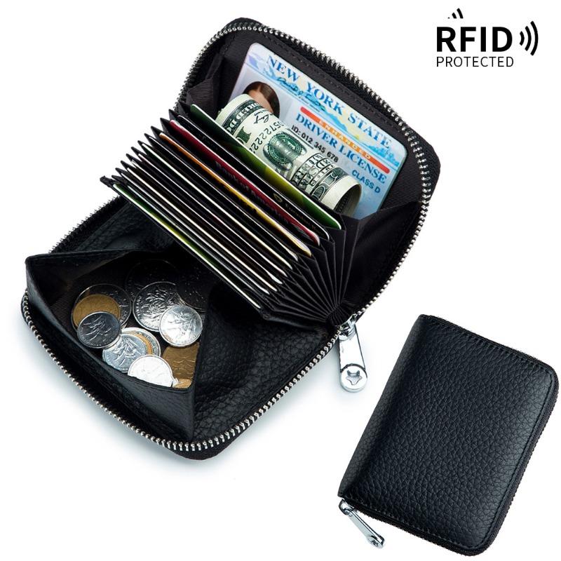 Card Bag Leather Coin Purse Zipper Card Sleeve Female Organ Card Bag Large Capacity