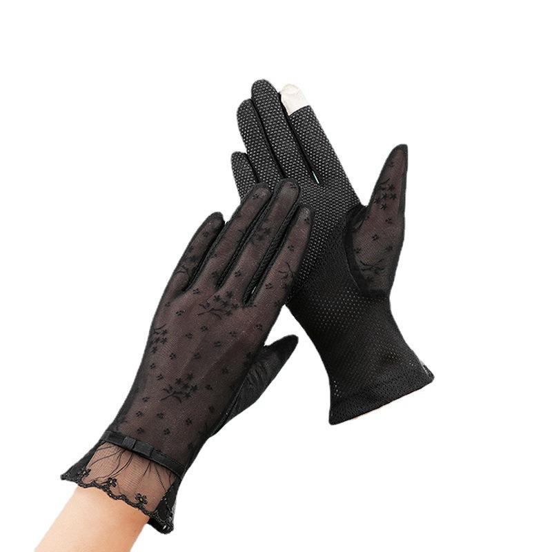 Солнцезащитные перчатки Новые женские весенне-летние перчатки для вождения, кружевные, тонкие, с защитой от УФ-лучей, сенсорные, из ледяного шелка