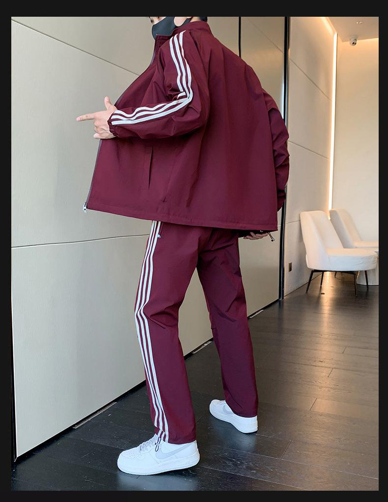 Мужской ретро спортивный костюм с тремя полосками и воротником-стойкой