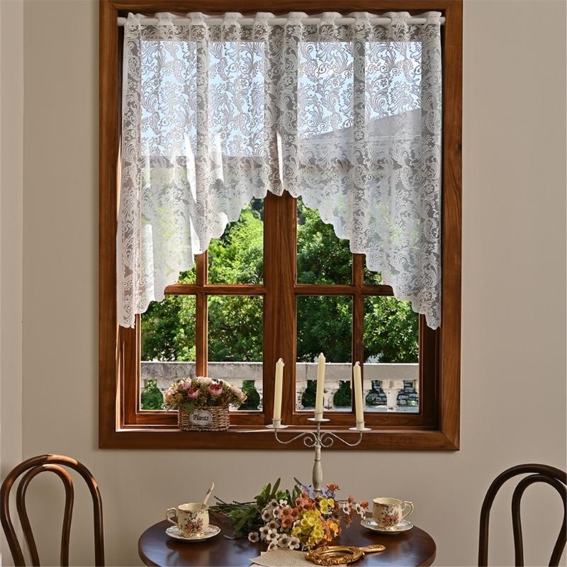 Вышитые кружевные оконные шторы Дышащая белая ткань для декора спальни, гостиной, кухни
