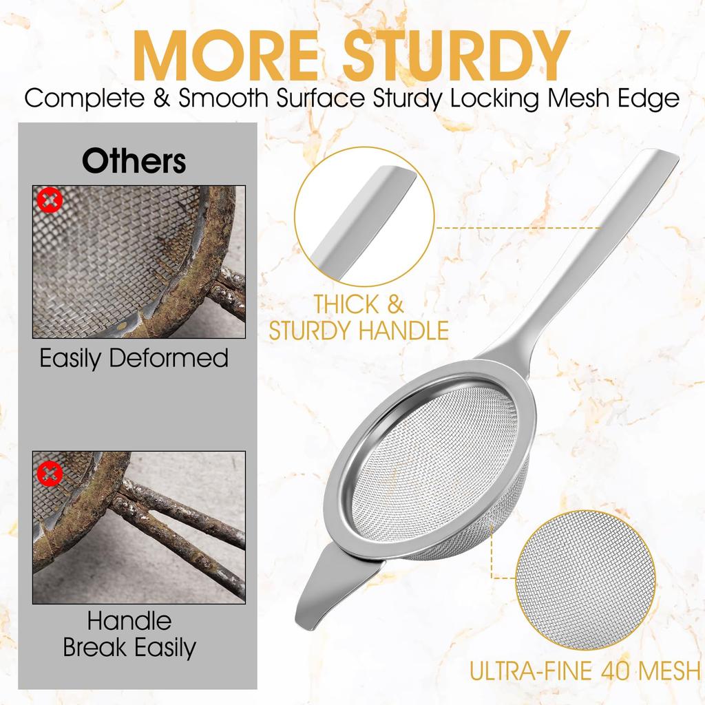 Stainless steel silver single handle support fine mesh filter screen tea filter
