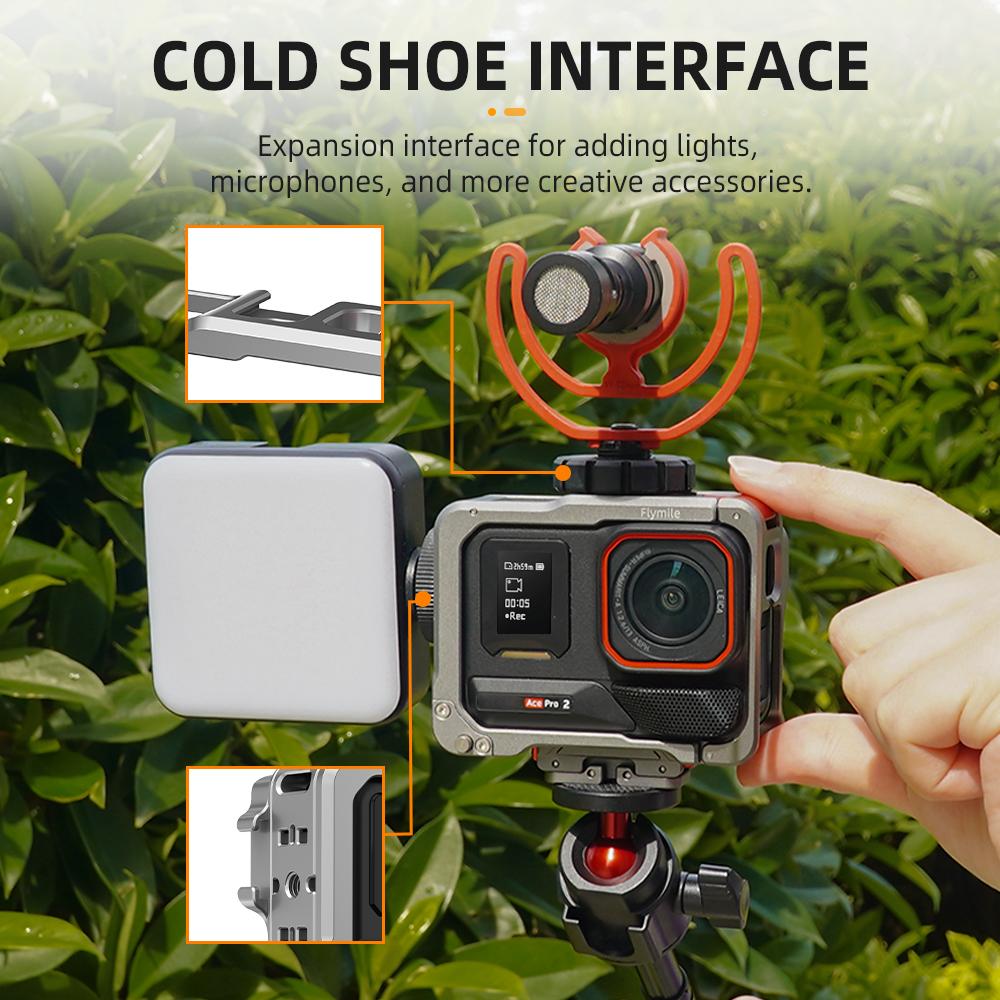 Металлический адаптер-рамка Flymile для камеры Insta360 Ace Pro 2, клетка из алюминиевого сплава, крепление «холодный башмак», полная защита