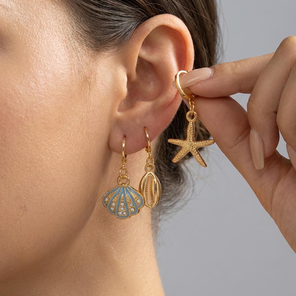 6Pcs Ocean Metal Starfish Shell Earrings Set for Women Simple Imitation Pearl Scallop Geometric Earrings Party Versatile Jewelry