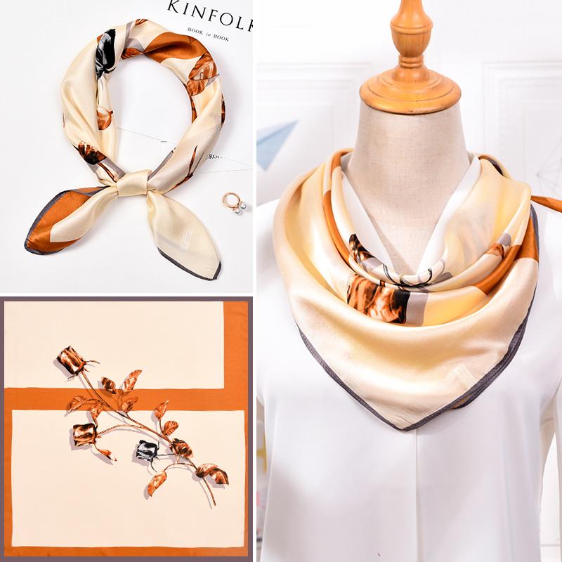100% Real Silk Neck Scarf For Women Print Silk Square Scarf Neckerchief Fashion Bufanda  New Elegant Foulard Femme 65x65cm