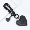 Leather Love Chain Keyring Pure Black Love Heart Key Ring Love Heart Shaped Keychain  Bag Hanging