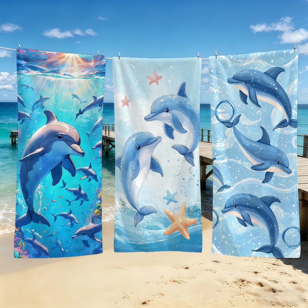 Dolphin Towel For Ocean Outdoor Camping Beach Cute Towel Super Absorbent Quick-Drying Summer Towel