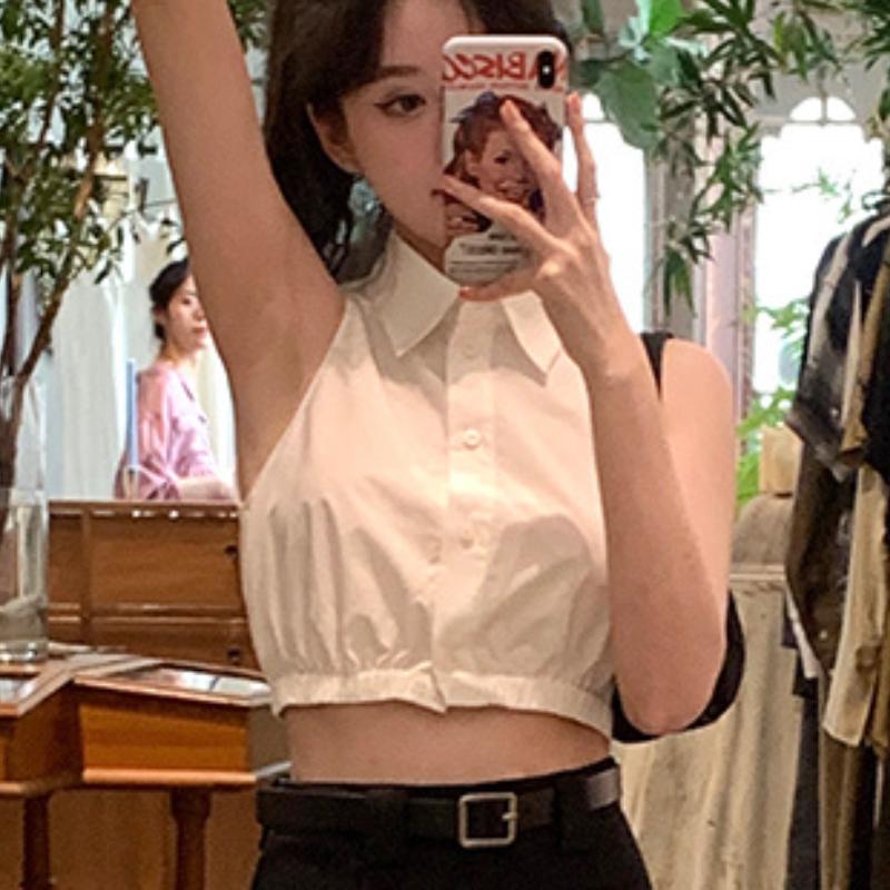 Рубашки женские повседневные сексуальные уличные женские летние простые новые популярные отложные воротники корейский стиль укороченные топы универсальные Hotsweet