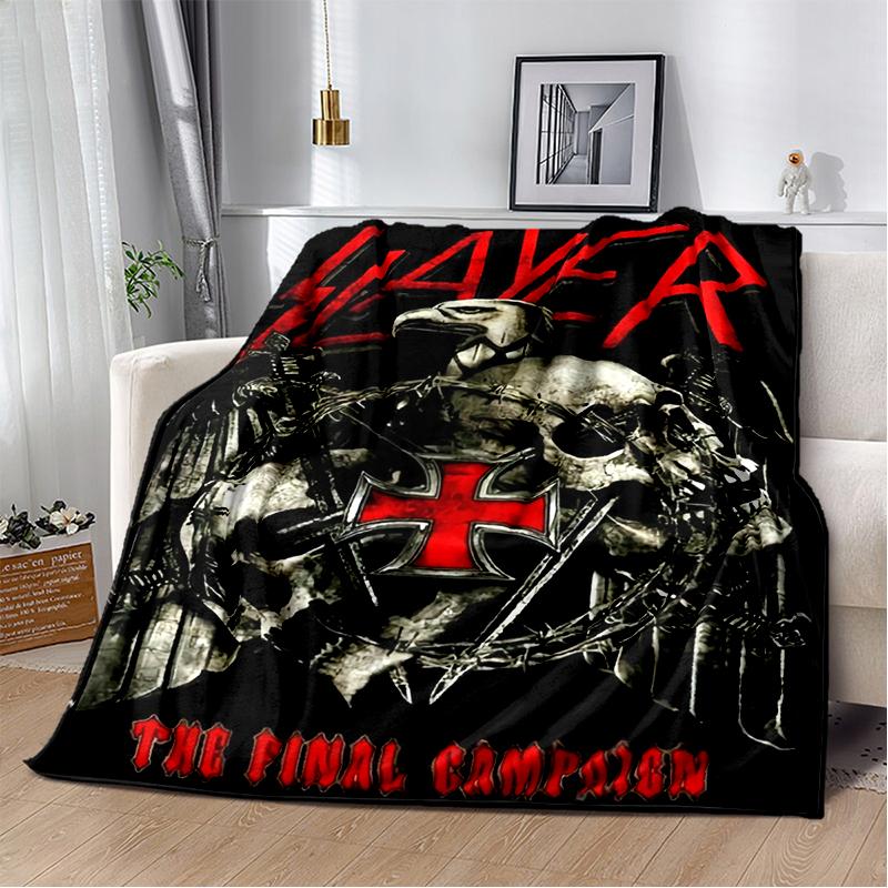 3D ретро одеяло с изображением логотипа группы Slayer, тяжелый металл, рок, мягкое плед-покрывало для дома, спальни, кровати, дивана, дорожное покрытие, подарок для ребенка
