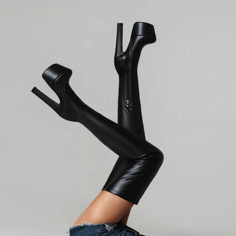 Сексуальные сапоги на очень высоком каблуке выше колена, женские сапоги на толстой платформе, женские лакированные туфли для вечеринок в ночном клубе 46