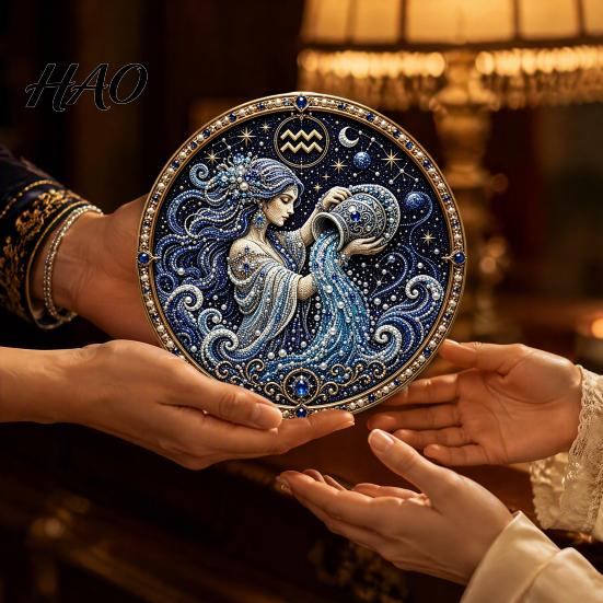 Guardian Star Chart Art Zodiac Sign Faux Pearl Kit, 12 Signs DIY Painting Creative Wall Decor Kits, Round 3D Constellation Craft Kit for Adults,