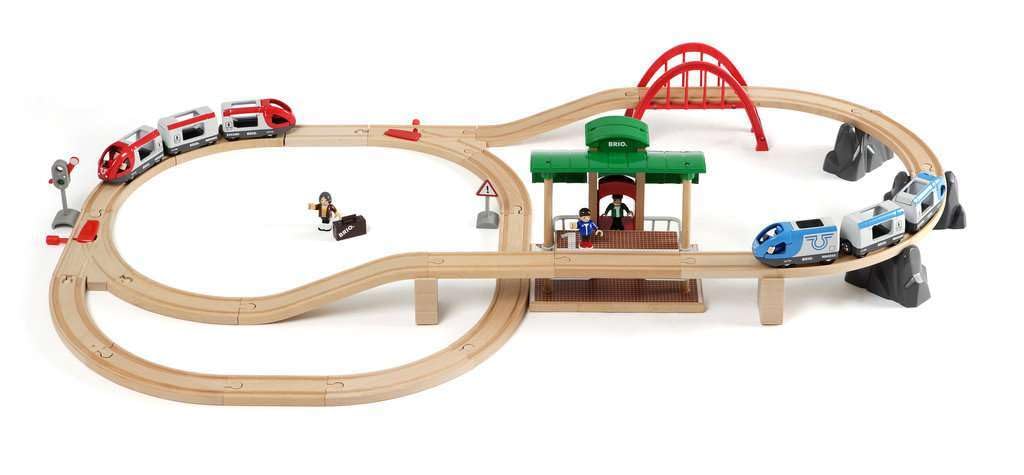 BRIO WORLD Travel Rail Set [42-Piece Set] for Ages 3+ (Electric Train, Wooden Train, Rail) 33512
