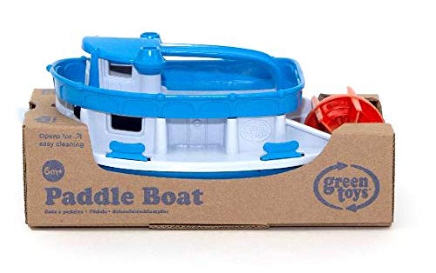 Green Toys Paddle Boat BlueGray - Pretend Play, Motor Skills, Kids Bath Toy, Floating Pouring Vehicle, BPA-Free, Phthalate-Free PVC, Dishwasher Safe,