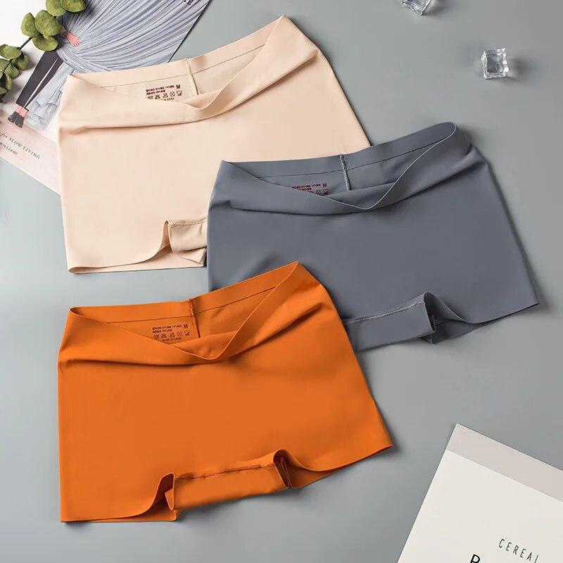 1 шт./компл., шелковое бесшовное нижнее белье, женские шорты-боксеры, женские трусики, защитные штаны, однотонное женское нижнее белье с высокой талией, трусики