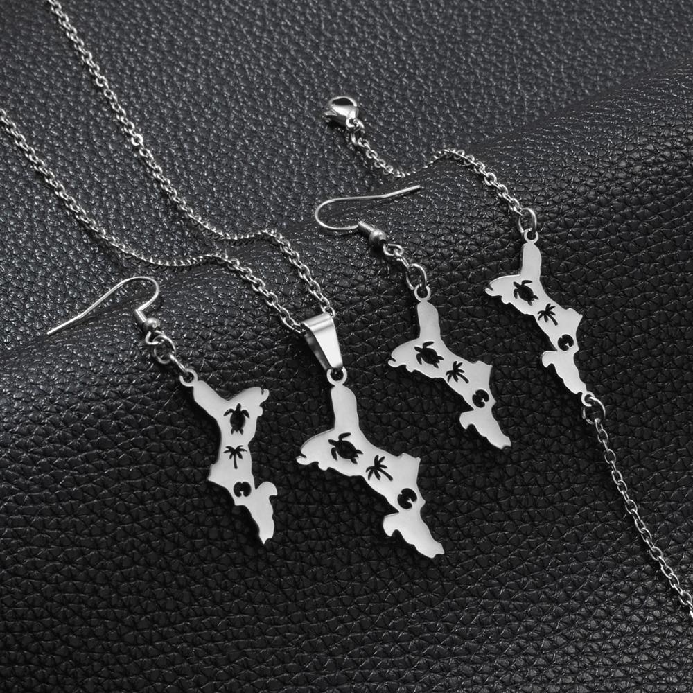 Seychelles With Coconut Tree Turtle Coco De Mer and Hibiscus Flowers Necklaces Earrings and 18CM Bracelets Jewelry #560862