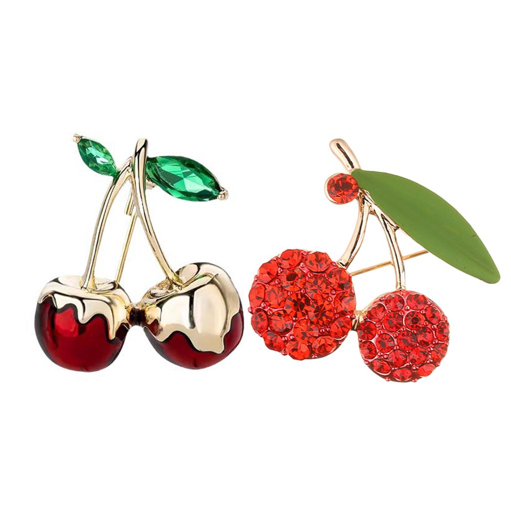 Fashion Cherry Fruit Brooch Pin Jewelry Statement Green Cubic Zircon Cherry Brooch Pin for Collectors and Style Lovers