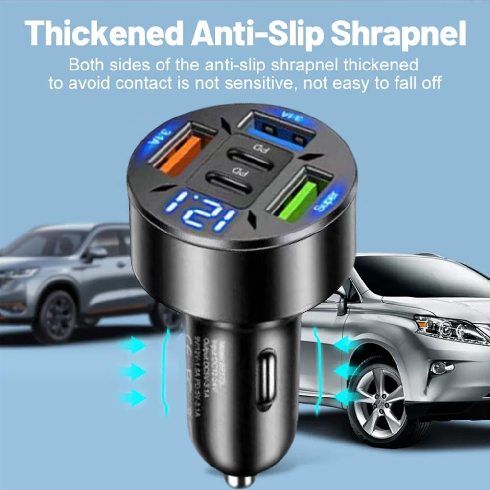 One-to-four 5 Ports 250WCar Charger Fast Charging PD QC3.0 USB C Car Phone Charger Adapter With Voltage For iPhone
