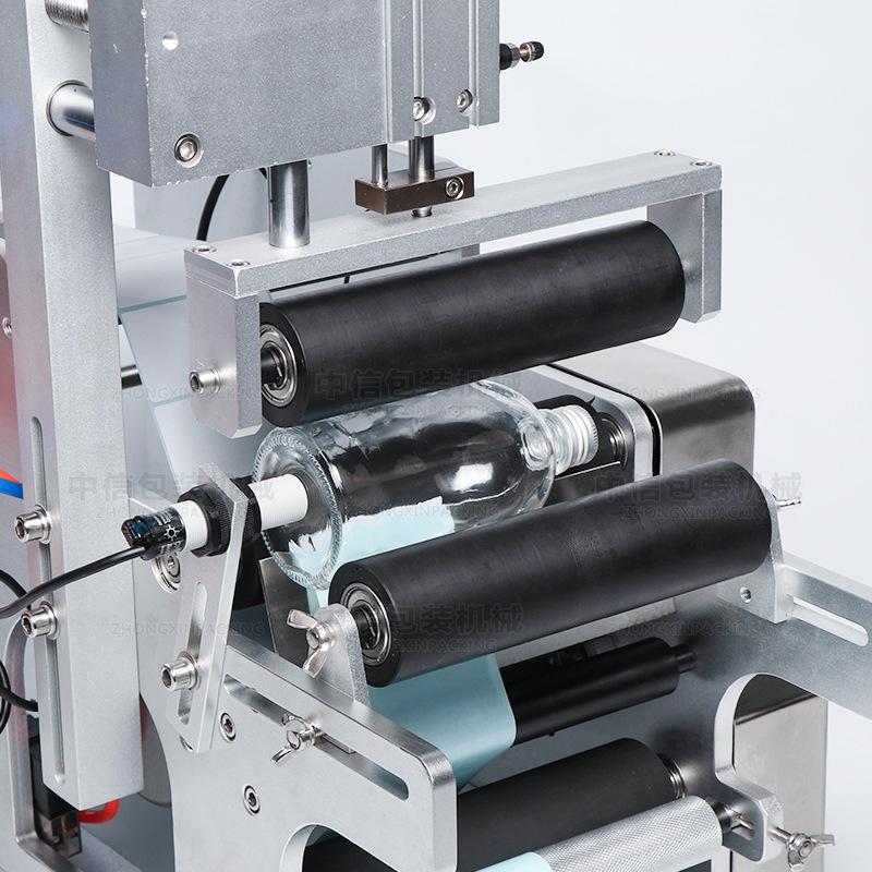 ZONESUN ZS-TB80 Desktop Pneumatic Semi Automatic Round Bottle Labeling Machine for Wine, Hand Sanitizer & Beverage Bottles