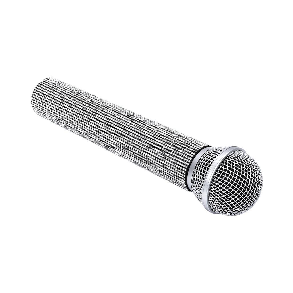 Fake Microphone Toy Covered Rhinestone Microphone Prop Sparkly Glitter for Kids Speech Training Stage Performance Party Decoration