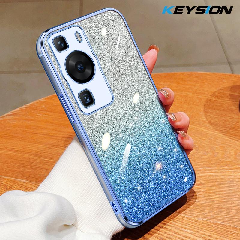 KEYSION Роскошный блестящий чехол с покрытием для Huawei P60 Pro, прозрачный мягкий ТПУ, ударопрочная задняя крышка для Huawei P60 Pro