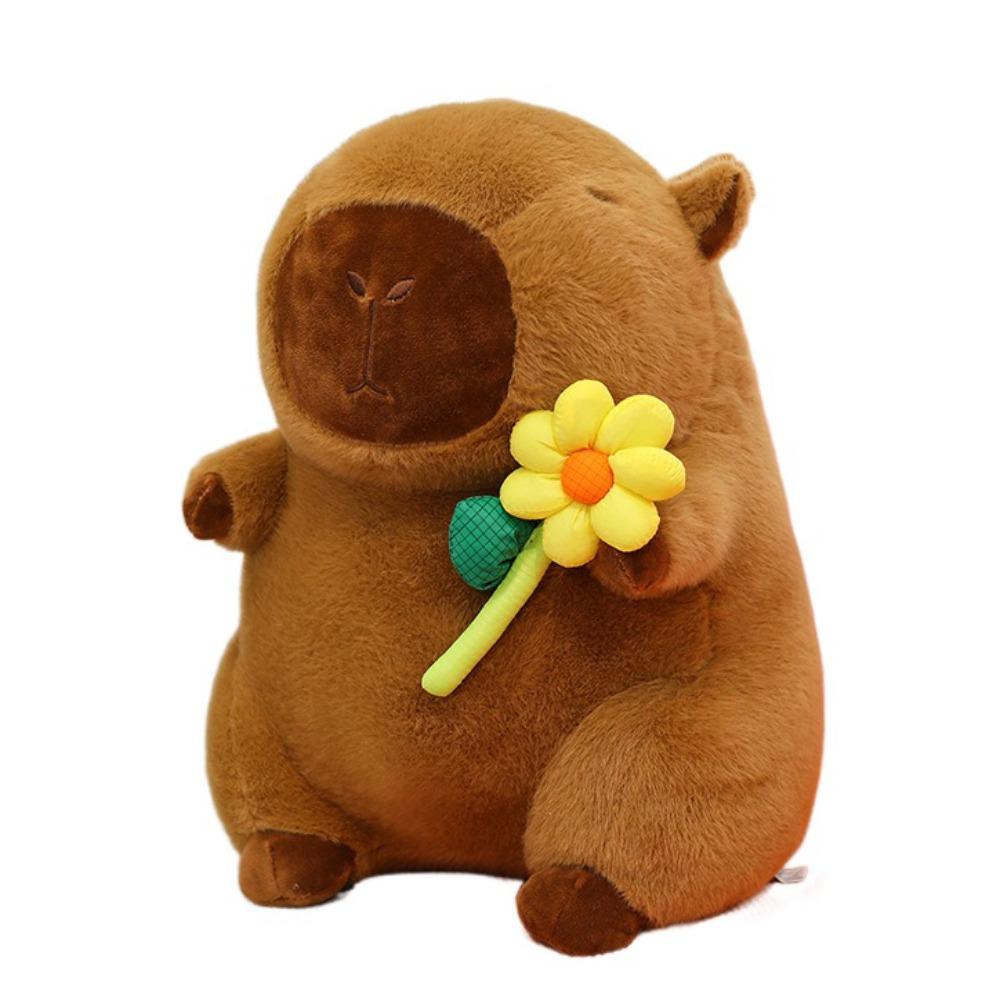Brown Capybara Plush Doll Fluffy Capybara Stuffed Doll Lovely Flower Capybara Plush Toy  Birthday