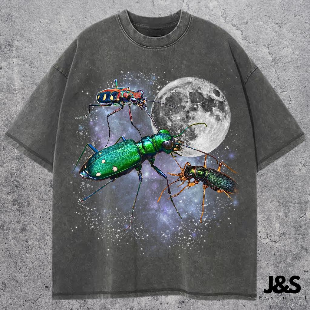 Three Tiger Beetle Retro T-shirt, Funny Insect Moon Tee, Colorful Beetle Graphic Shirt, Unique Entomology Lovers Bug Gift Top