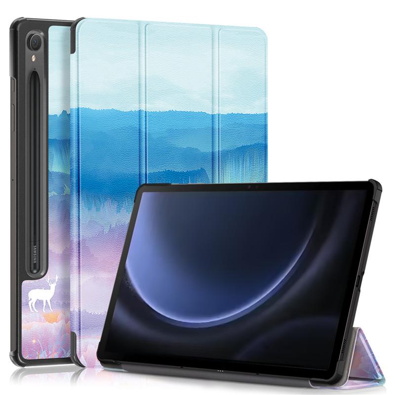 Flip Leather Case for Samsung Tab S9 FE Case 10.9 Inch Cute Paint Smart Cover for Funda Galaxy Tab S9 Fe Tab S9 Case Kids Protection Cover