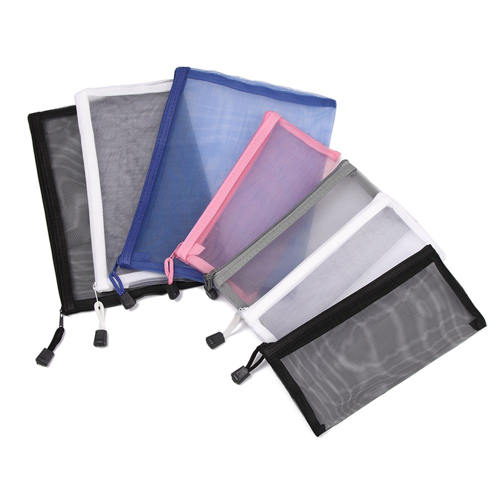 Purse Makeup Cosmetic Stationery Cosmetic Storage Transparent Grid Mesh Pen Bag Zipper Pencil Case