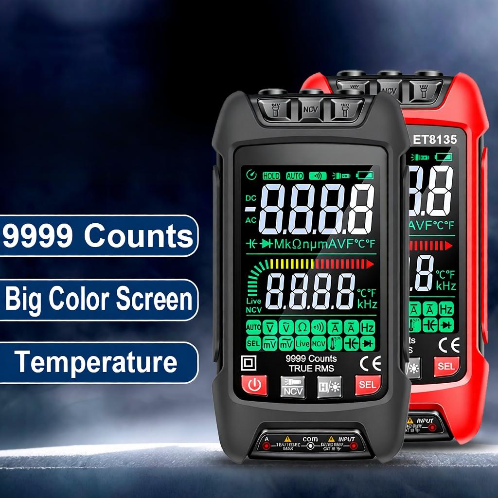 9999 Counts Digital Multimeter Color Display Handheld Multimeter NCV Noncontact Sensing Professional Voltage Current Capacitance Resistance Diode Mea