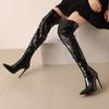 Women Patent Leather Over the Knee Boots Purple Stiletto High Heels Shoes Red Pointed Toe Warm Lady Sexy Party Thigh Boots
