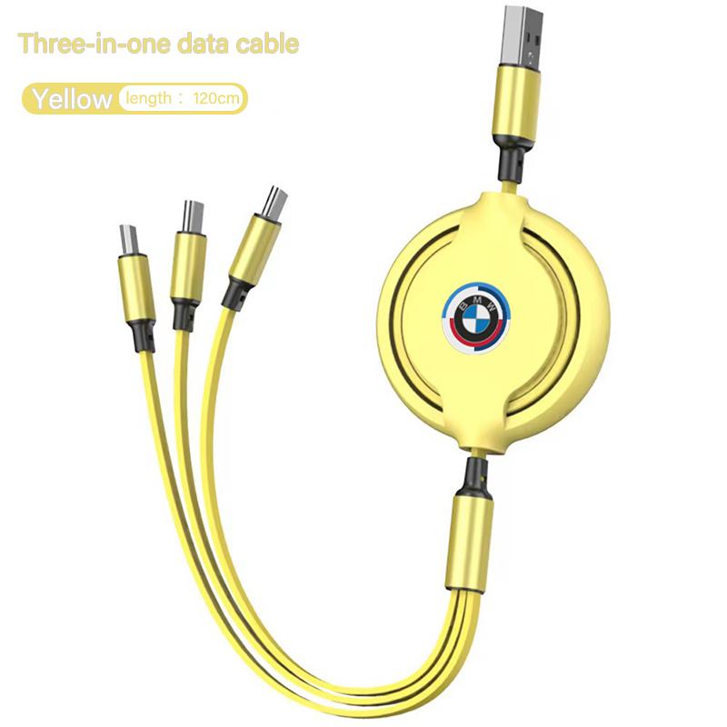 BBKH5 3 In 1 Retractable Data Cable USB Car Charger Head Auto Accessories For BMW 3 5 7 Series F30 i4 X3 F10 E90 F20 E46 E87 E70 X3  E