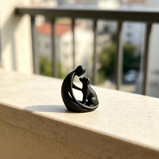 Dog And Owner Statue Ornament, Compact 3D Printed Sculpture, Nordic Minimalist Desktop Decoration for Pet Lover Home Crafts