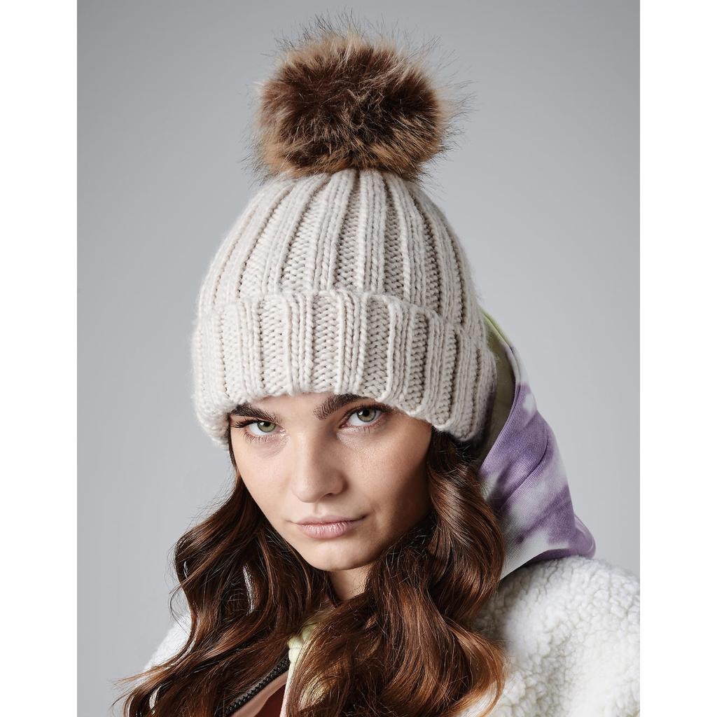 Beechfield Массивная шапка-бини унисекс с мехом и помпоном