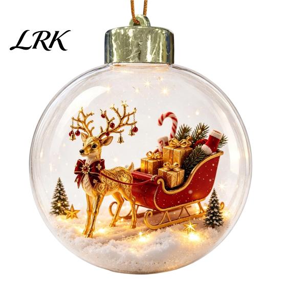 3D Winter Scene Decor Glowing Christmas Story Ornament, Light Up Mini Holiday Hanging Ornaments, Acrylic Festive Party Clear Ball Decoration for Xmas