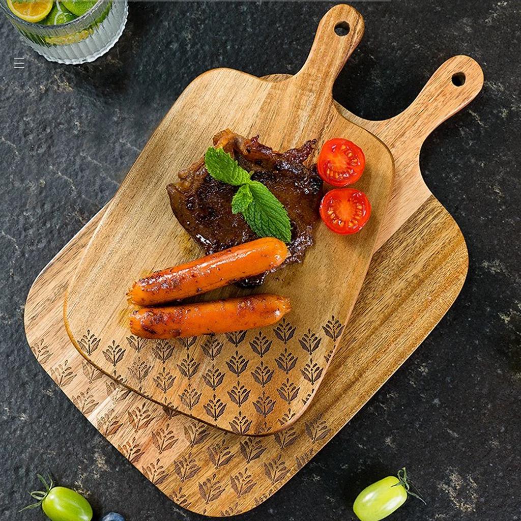 Acacia Wood Board, Wooden Cooked Food Board with Handle, Paddle, Cheese Board, Service Board for Kitchen Meat, Pizza, Cheese