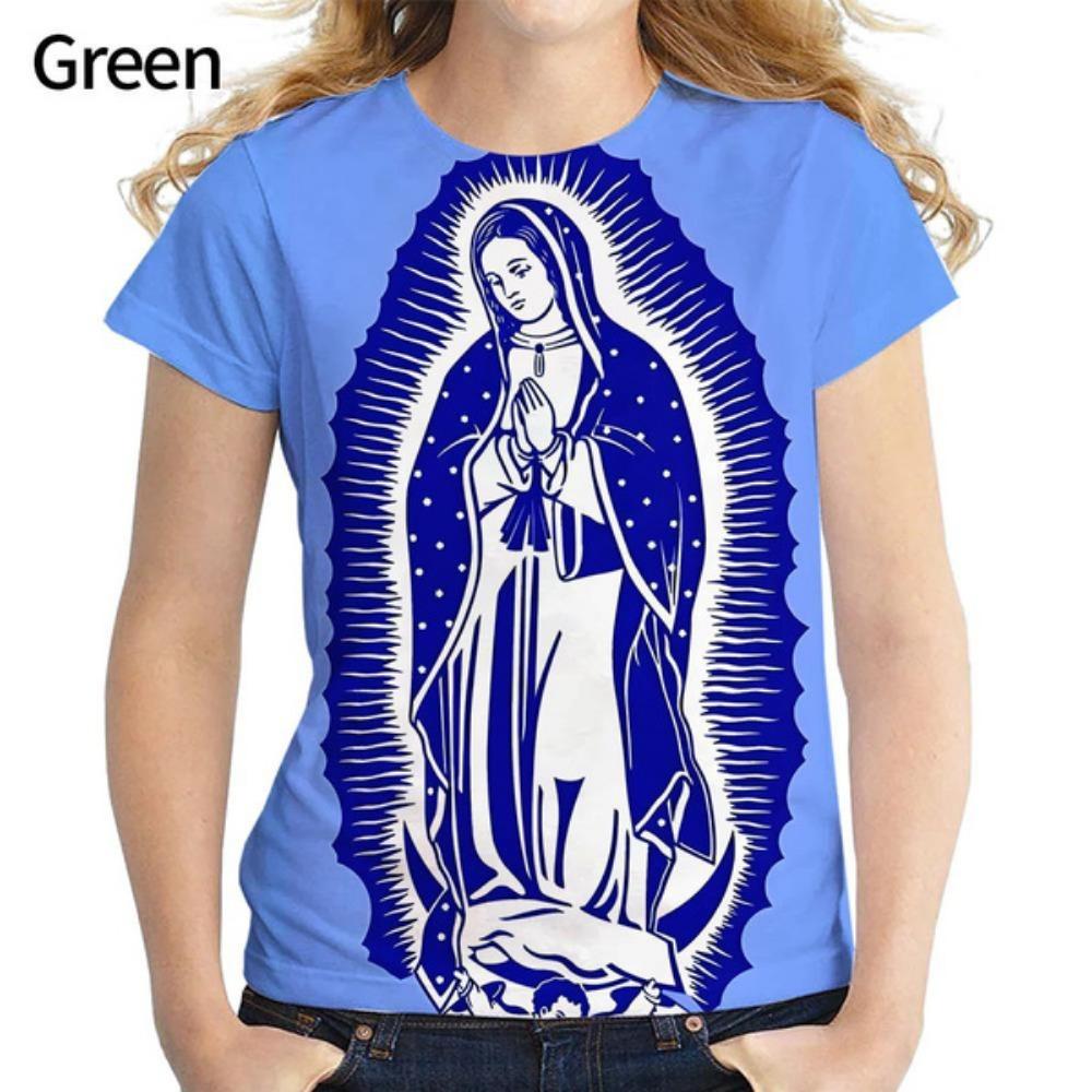 Women Fashion Virgin Mary 3D Printing T Shirt Summer Christian Mother of God Personality Short Sleeved Blouse