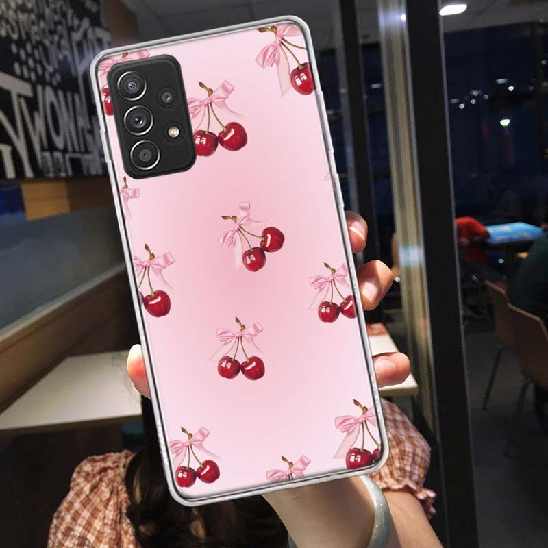 Чехол-бантик с вишней для Samsung A54 A57 A37 A17 A14 A15 A12 A24 A34 A55 A35 A25 A52S A07 A05S A04S A22 A32 A72 Galaxy Note 20
