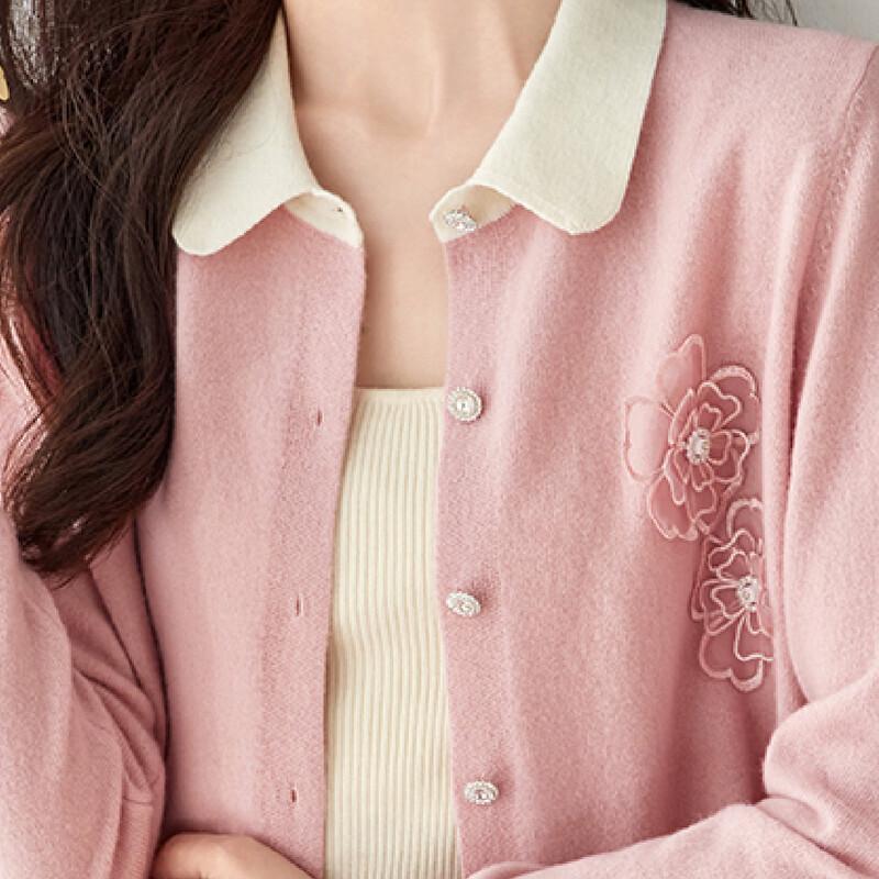 Женский кардиган из чистой шерсти с цветочной вышивкой бисером