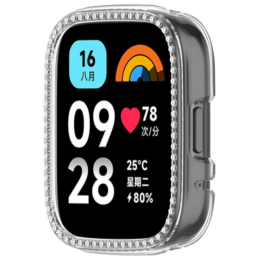 Для Xiaomi Redmi Watch 3 Lite/Watch 3 Active Прозрачный чехол для часов Декоративный дизайн с полыми стразами PC Чехол для часов