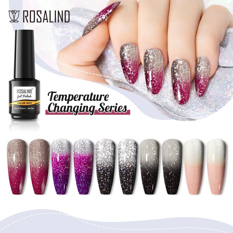 ROSALIND Блестящий лак для ногтей Soak Off UV Гель-лак для ногтей Меняет цвет с температурой Модные гели для ногтей