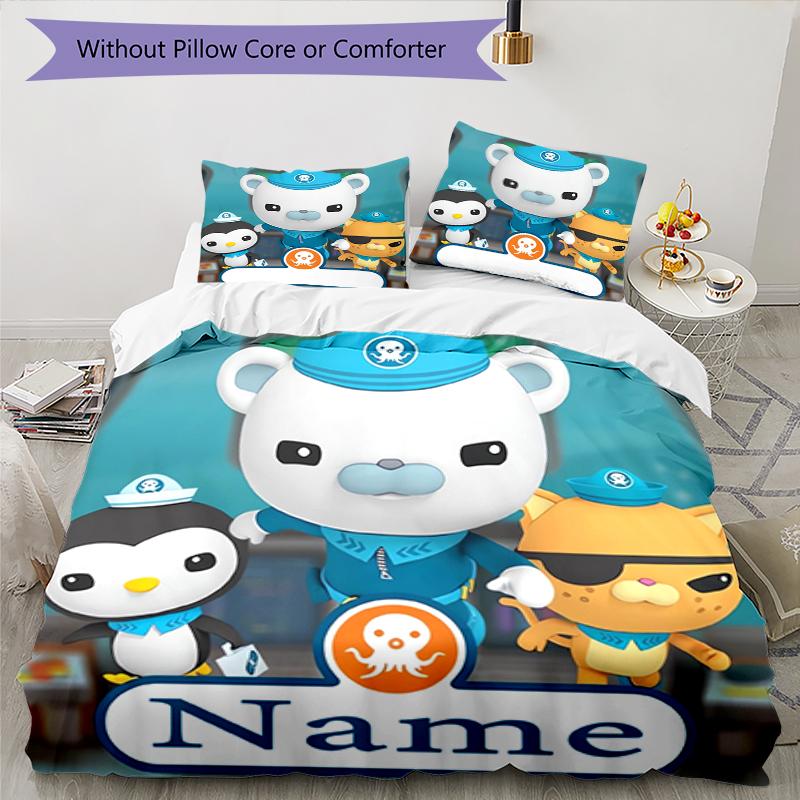 3pcs Custom Name The Octonauts Bedding Set Duvet Cover Closure Includes 1 Duvet Cover & 2 Pillowcases, Soft and Comfortable for All Seasons.