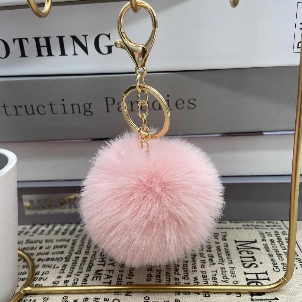 New Car Keyring Pompom Key Chains Key Holder Women Bag Pendant Jewelry Gifts Fluffy Fur Pom Keychain Soft Faux Rabbit Fur Ball