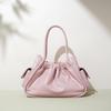 2025 Simple Solid Color Pleated Shiny Bucket Bag – Fashionable Crossbody & Shoulder Bag for Women