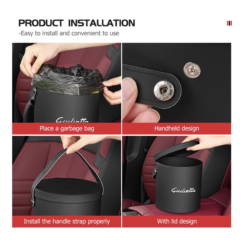 For Alfa Romeo Leather Car Trash Can Portable Trash Bin Garbage Box Organizer Accessories 159 Giulietta 156 147 Giulia Mito GTGZ0