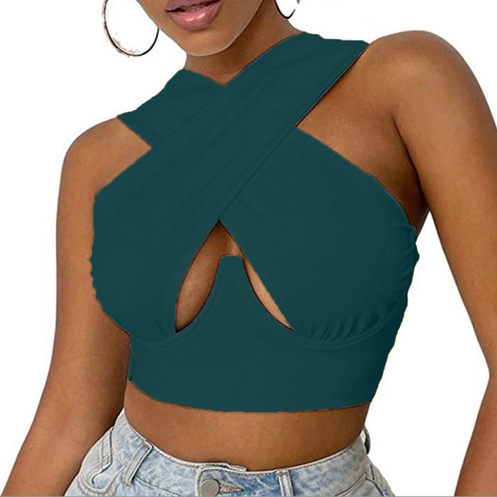 Women's Crisscross Cut Out Vest  Wrap  Solid Cami Tank Tops