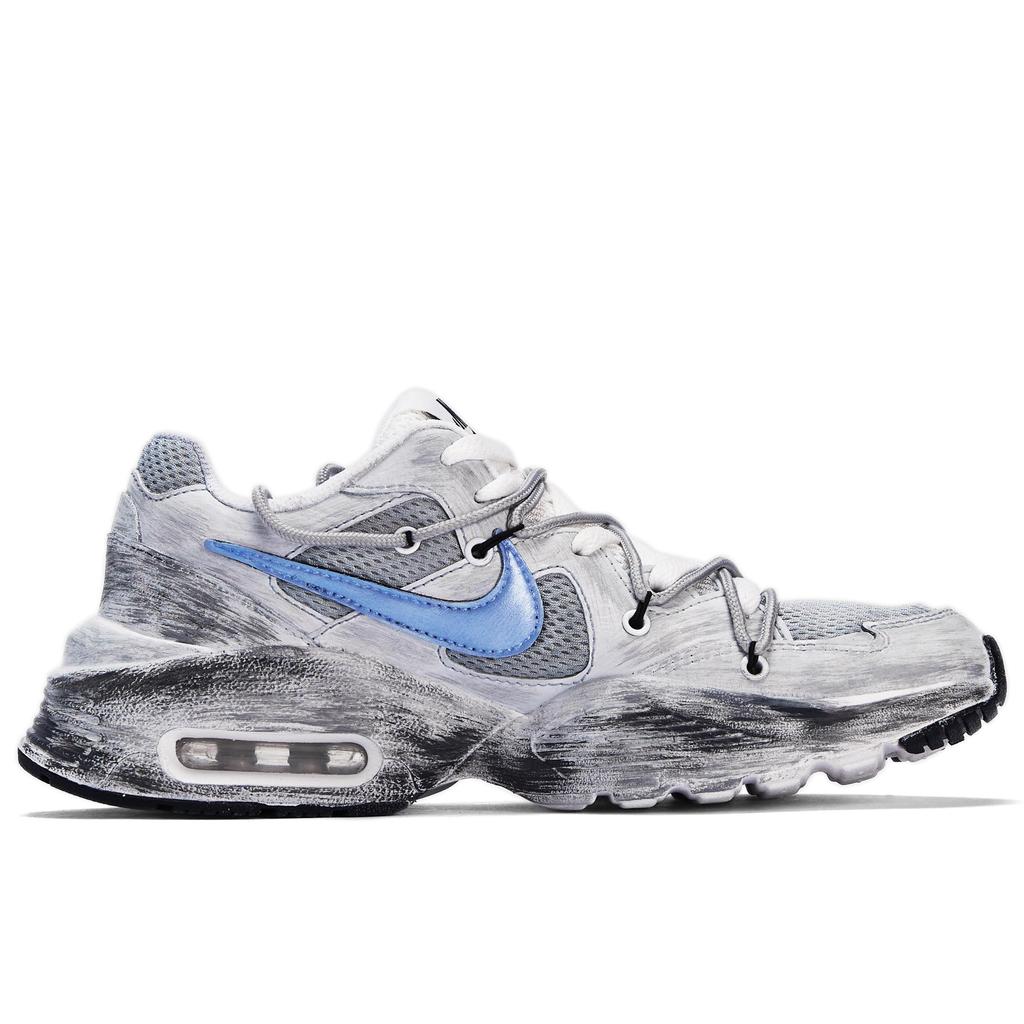 Nike Air Max Fusion Da Vinci Custom, Royal Blue Leather Lightweight Low top Casual Shoes Women's Silver Gray CJ1671-100(TeamM-)