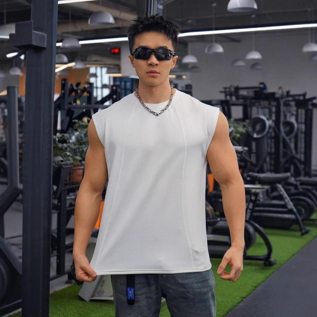 Мужская майка без рукавов из тяжелого хлопка с широкими плечами от American Fitness Brothers для летнего бега и повседневных занятий спортом