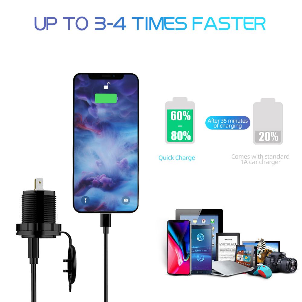 Двойное USB зарядное гнездо 12В-24В USB выход Водонепроницаемое 3.1А Двойное зарядное гнездо с сенсорным переключателем для автомобиля, лодки, морского транспорта, мотоцикла